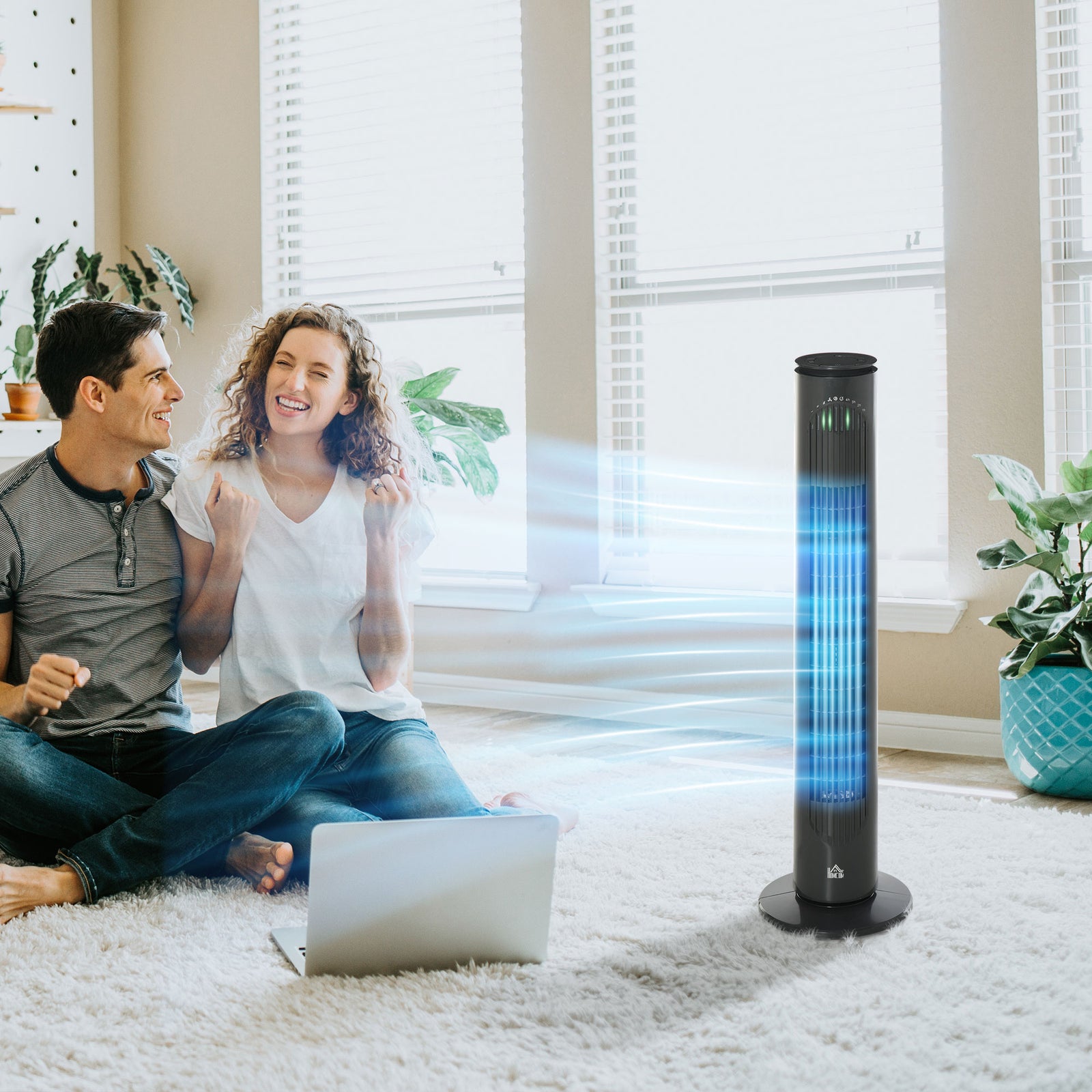 30'' Freestanding Tower Fan, 3 Speed 3 Mode, 10h Timer, 70 Degree Oscillation, LED Light, 5M Remote Controller, Dark Grey