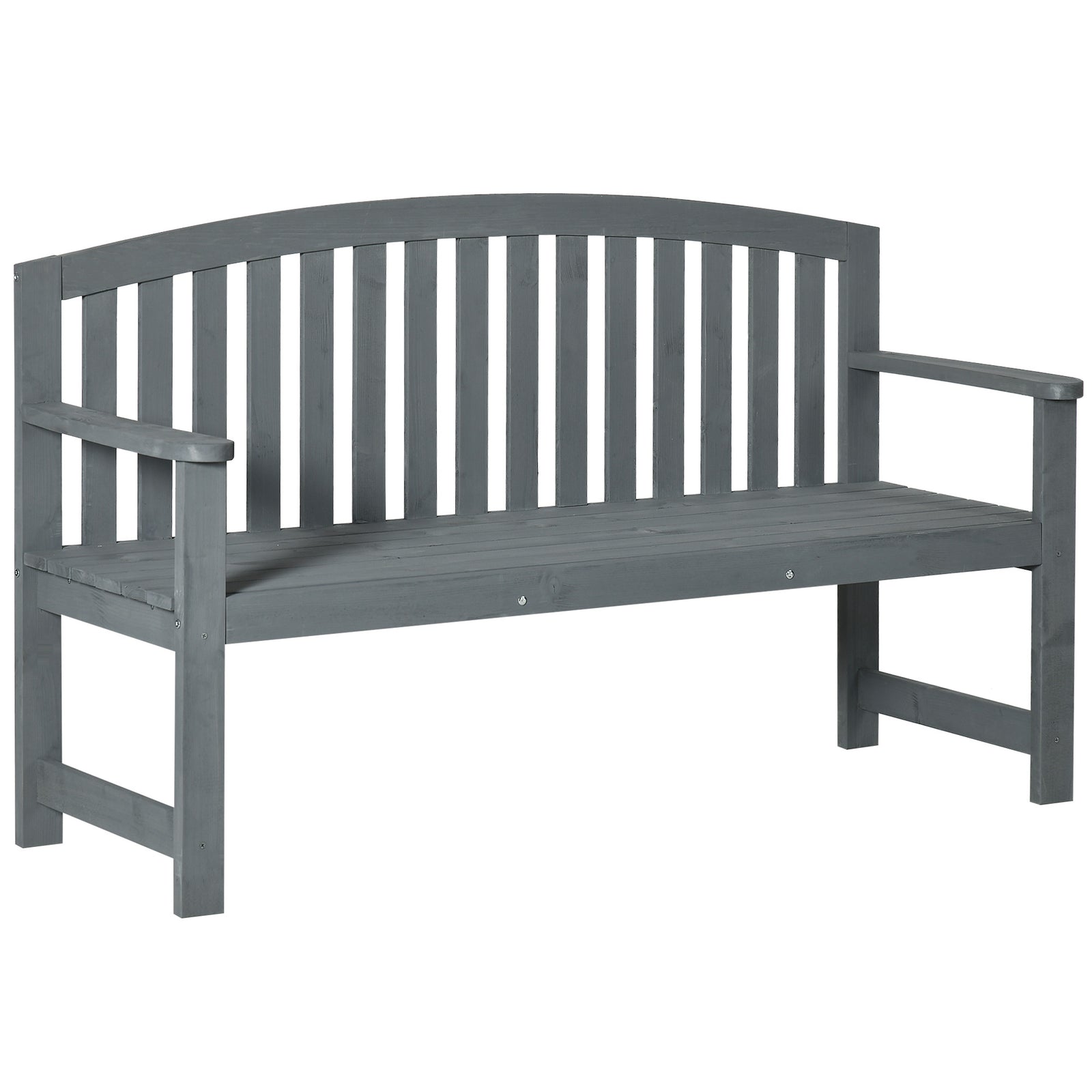 2 Seater Wooden Garden Bench with Armrest, Outdoor Furniture Chair for Park, Balcony, Grey