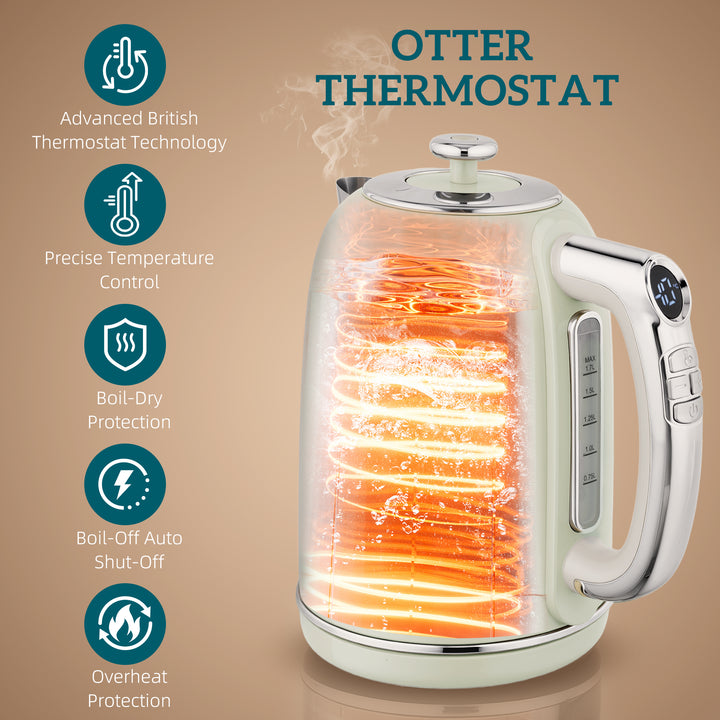 MCL Polished Retro 40-100°C Kettle and Toaster Set - Grey