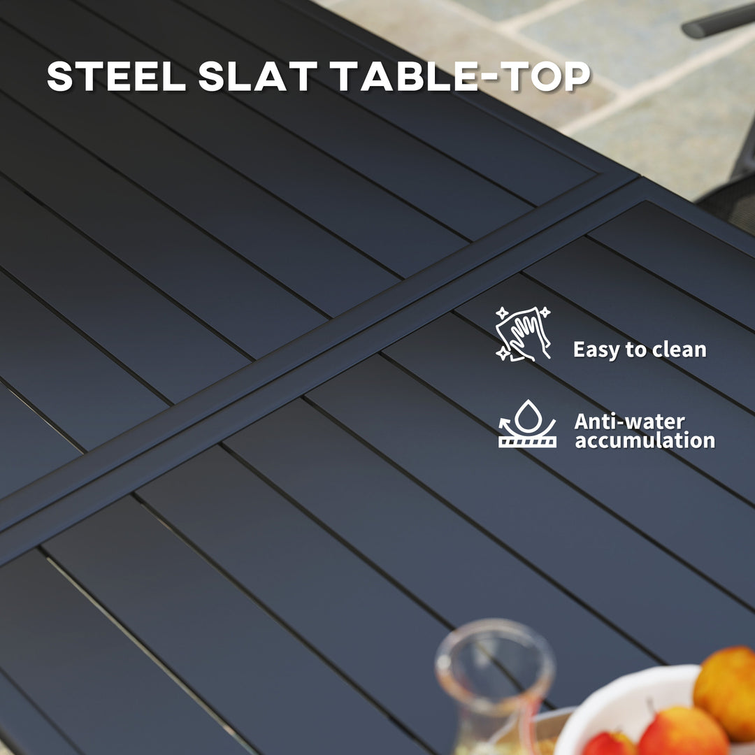 Rectangle Garden Table with Slat Top, Steel Frame, Outdoor Table for 6 Person, 150 x 80 x 74 cm, Black
