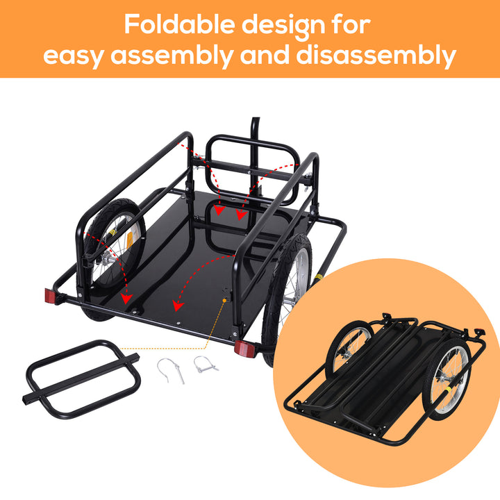 Bike Cargo Trailer Bicycle Trailer Cargo Storage Cart w/ Hitch Cycling Camping Luggage Storage Carrier Transport Steel Black