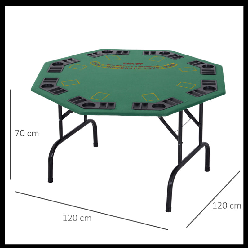 MCL 8 Player Folding Games Poker Table with Chip Cup Holder Steel Base Felt Top Octagon Blackjack Green