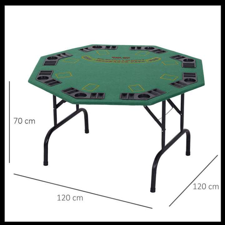MCL 8 Player Folding Games Poker Table with Chip Cup Holder Steel Base Felt Top Octagon Blackjack Green