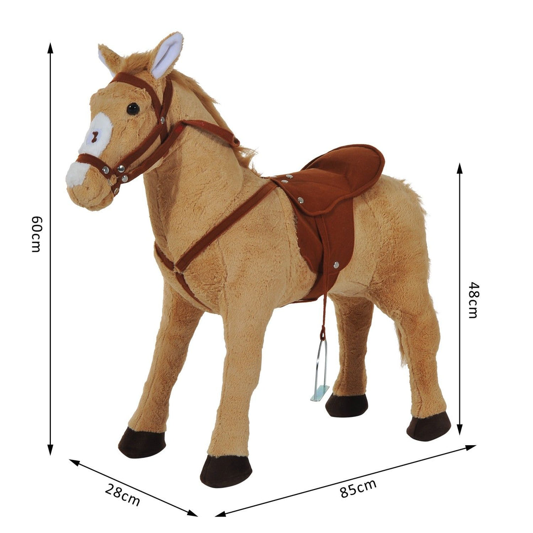 MCL Kids Ride On Standing Horse Cuddly Toy Children Plush Soft Pony Gift w/ Neigh Sound or 2 Years and Up Beige