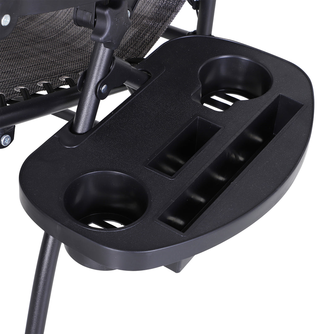 MCL Foldable Reclining Garden Chair with Headrest, Zero Gravity Deck Sun Lounger Seat Chair with Footrest, Armrest, Cup Holder & Canopy Shade, Grey