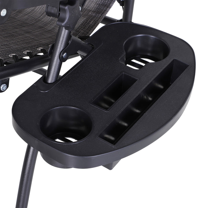 MCL Foldable Reclining Garden Chair with Headrest, Zero Gravity Deck Sun Lounger Seat Chair with Footrest, Armrest, Cup Holder & Canopy Shade, Grey