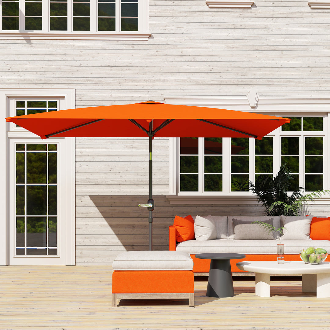 3x2m Patio Parasol Garden Umbrellas Canopy with Aluminium Tilt Crank Rectangular Sun Shade Steel, Orange