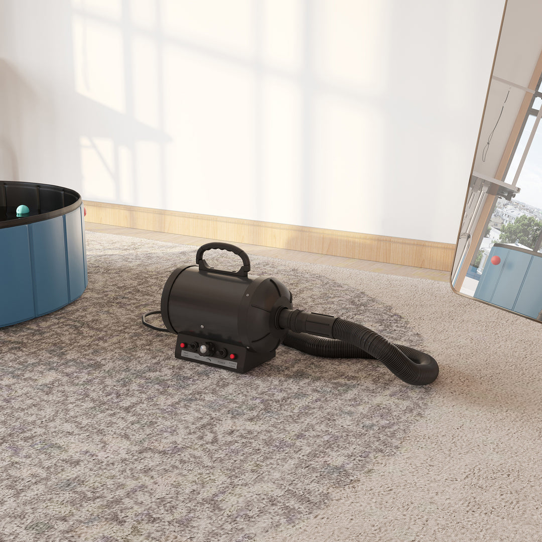 MCL Dog Hair Dryer Pet Grooming Blaster Dryer Blower Adjustable Temperature Speed with 2.1M Flexible Hose 3 Nozzles - Black