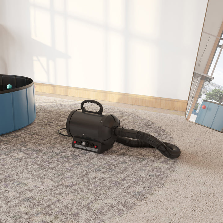 MCL Dog Hair Dryer Pet Grooming Blaster Dryer Blower Adjustable Temperature Speed with 2.1M Flexible Hose 3 Nozzles - Black