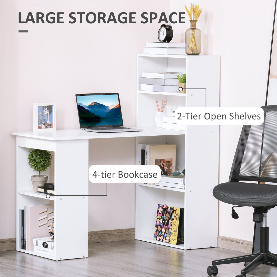 HOMCOM 120cm Modern Computer Desk Bookshelf  Writing Table Workstation PC Laptop Study Home Office 6 Shelves White | Aosom UK