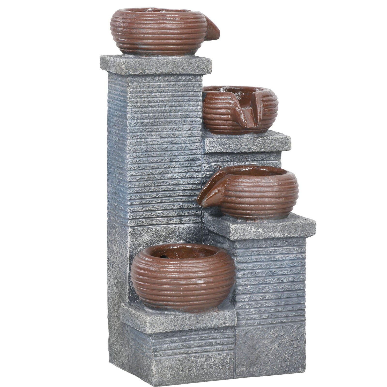 Solar Powered Garden Water Feature with LED Lights and Pump, 4 Tier Cascading Water Fountain for Indoor/Outdoor, Bowls Waterfall Ornament, 58cm Height