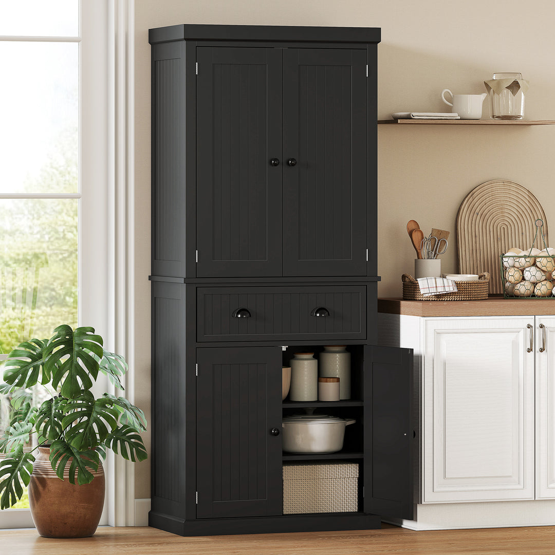 Kitchen Storage Cabinet with Drawer and Adjustable Shelves - Black