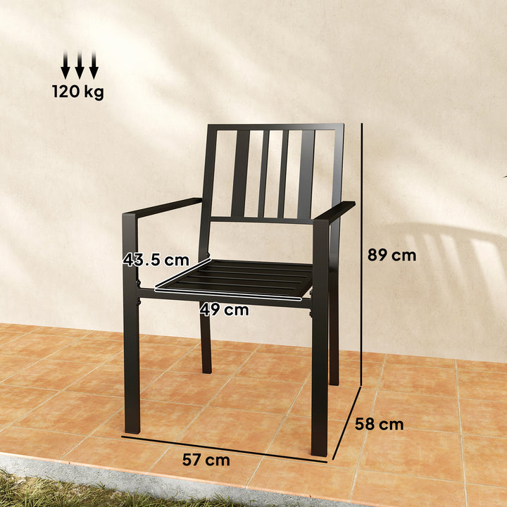 Set of Two Minimal Metal Garden Chairs - Black