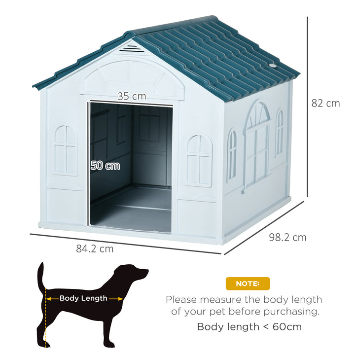 Plastic Weather-Resistant Dog House, for Indoors and Outdoors, Large Dogs - White and Blue