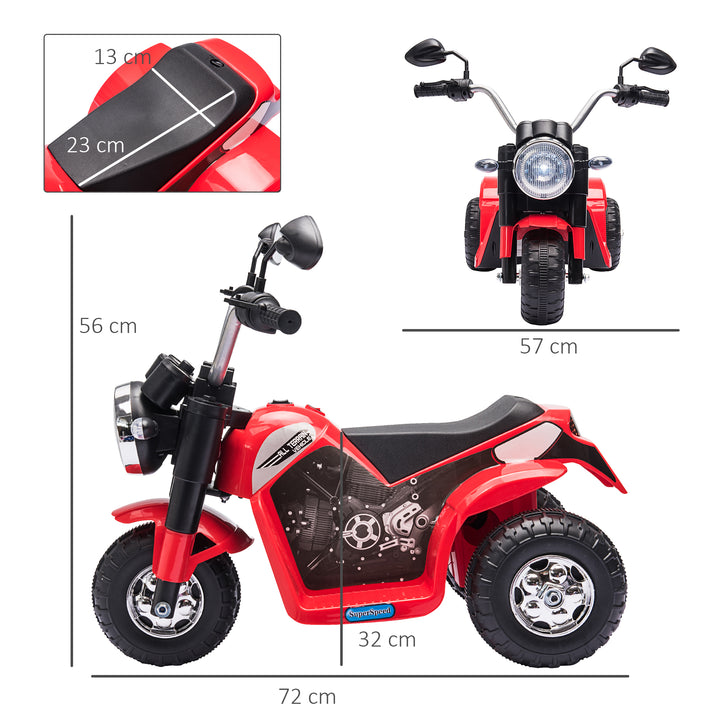 HOMCOM Kids Electric Motorcycle Ride-On Toy 3-Wheels Battery Powered Motorbike Rechargeable 6V w/ Horn Headlights for 18 - 36 Months Red | Aosom UK