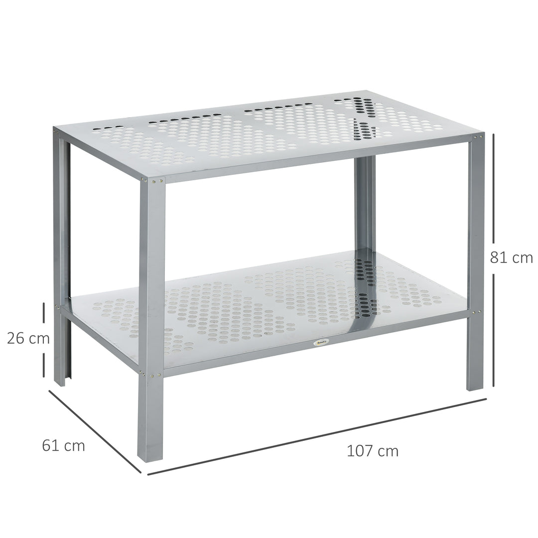 2-Tier Plant Stand, Corner Plant Shelf for Outdoor and Indoor Storage Organizer, Freestanding Flower Rack with Steel Frame, Mesh Board, Silver