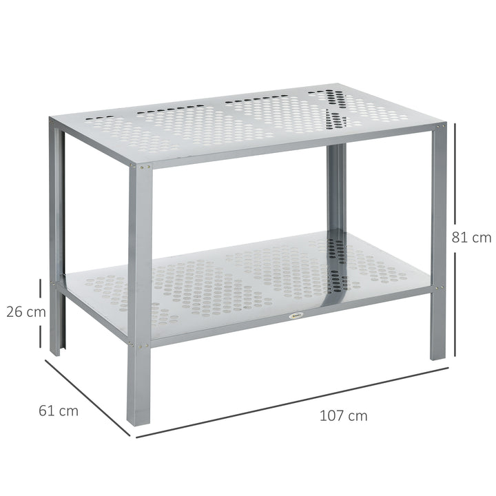 2-Tier Plant Stand, Corner Plant Shelf for Outdoor and Indoor Storage Organizer, Freestanding Flower Rack with Steel Frame, Mesh Board, Silver