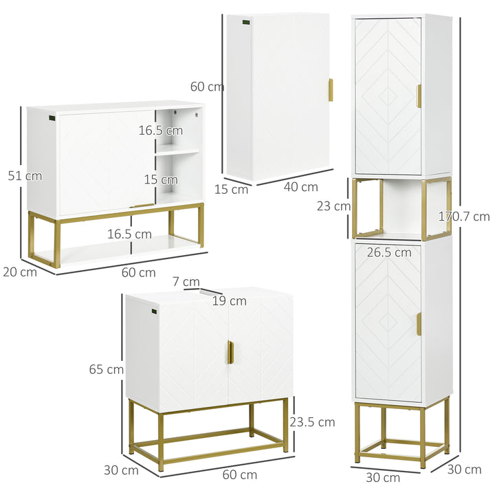 4 Piece Bathroom Furniture Set, Freestanding Tall Bathroom Cabinet, Under Sink Storage Cabinet, 2 Wall Mounted Cabinets, White