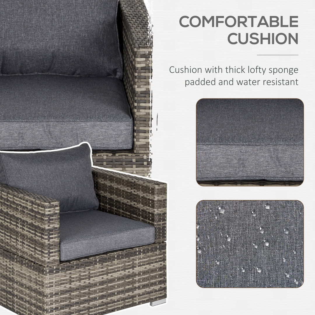 Single Rattan Garden Chair, PE Wicker Garden Armchair with Cushions, Outdoor Rattan Chair with Armrests and Steel Frame for Conservatory, Porch, Patio, Balcony, Dark Grey