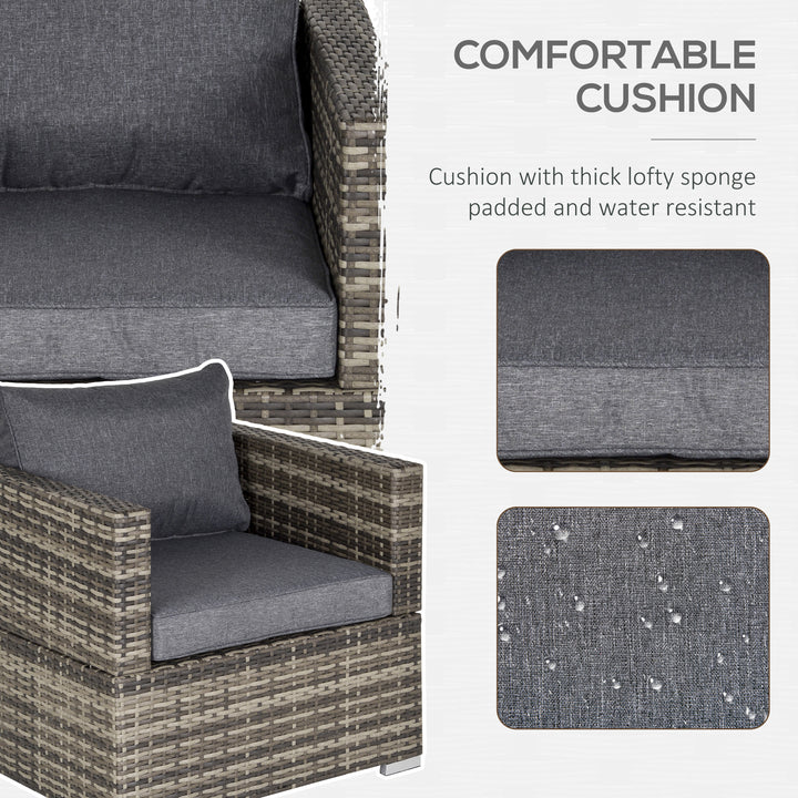 Single Rattan Garden Chair, PE Wicker Garden Armchair with Cushions, Outdoor Rattan Chair with Armrests and Steel Frame for Conservatory, Porch, Patio, Balcony, Dark Grey