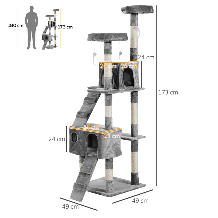 PawHut Cat Tree for Indoor Cats Kitten Kitty Scratching Scratcher Post Climbing Tower Activity Centre House Grey | Aosom UK