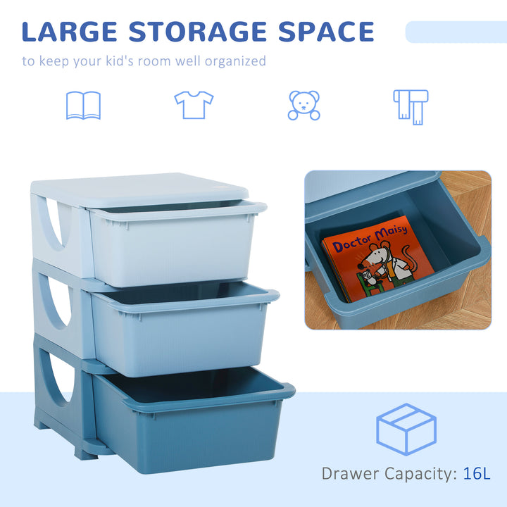 Kids Storage Units with 3 Drawers 3 Tier Chest Vertical Dresser Tower Toy Organiser for Nursery Playroom Kindergarten Blue