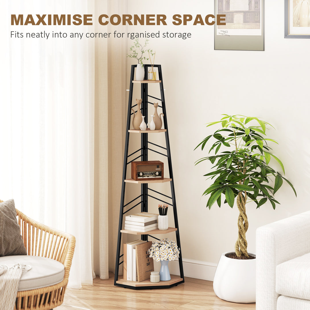 Corner Bookcase, 5-Tier Floor Standing Bookshelf, Shelving Unit for Li