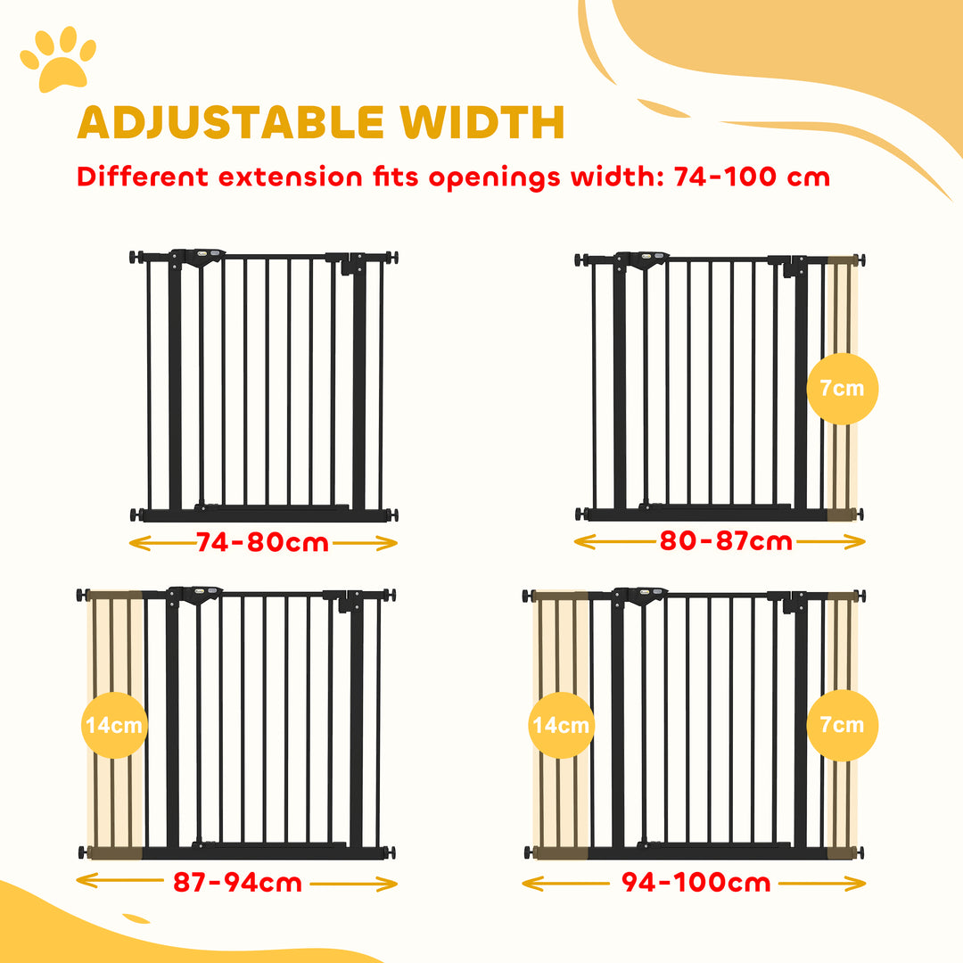 Adjustable Safety Gate w/ Two Extensions, Four Adjustable Screws, Black