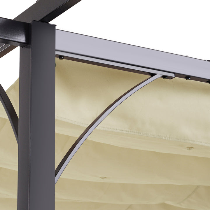 MCL 3 x 3(m) Metal Pergola with Retractable Roof, Garden Gazebo Metal Pergola Canopy. Outdoor Sun Shade Shelter for Party BBQ, Beige