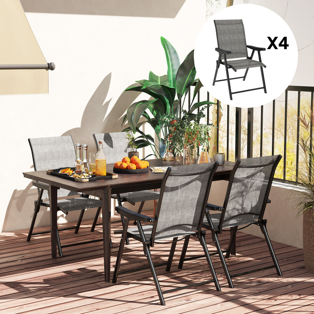 Set of Four Folding Outdoor Chairs - Black/Grey