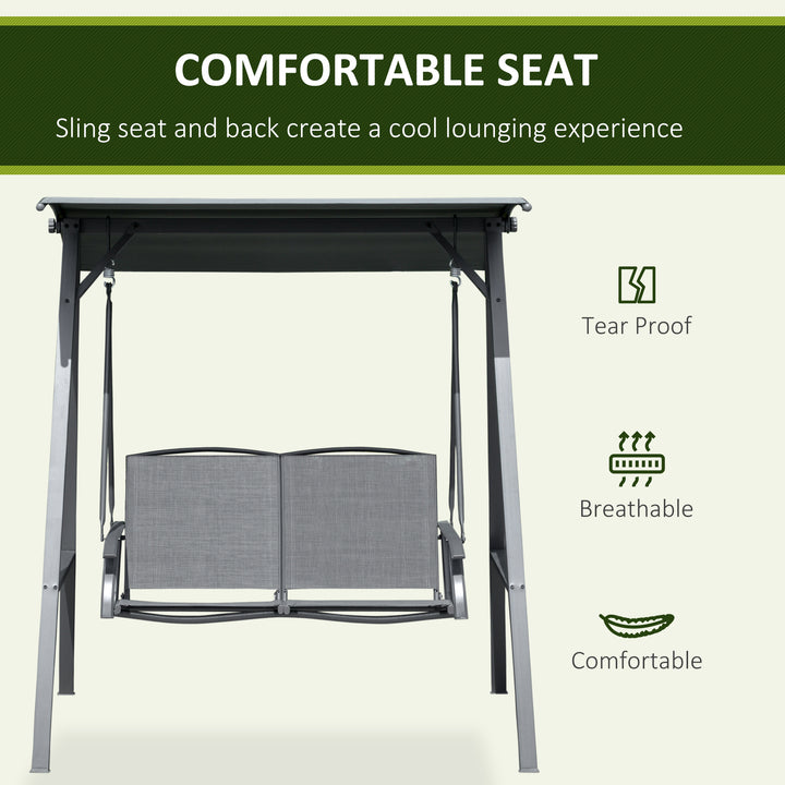 Outsunny 2 Seater Garden Swing Chair, Outdoor Canopy Swing Bench with Adjustable Shade and Metal Frame, Dark Grey