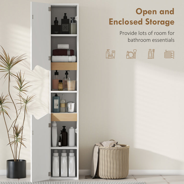 Tall Slim Bathroom Cabinet with 2 Doors, 2 Shelves