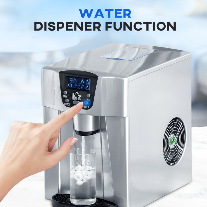 HOMCOM Ice Maker Machine and Water Dispenser, Counter Top Ice Cube Maker for Home w/3L Tank, Adjustable Cube Size,12kg in 24 Hrs, No Plumbing Required