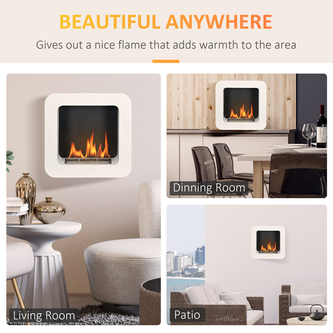 MCL Wall Mounted Ethanol Fireplace, Bioethanol Heater Stove Fire with 1L Tank, 2.5 Hour Burning Time, 48 x 48 cm, White