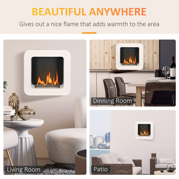 MCL Wall Mounted Ethanol Fireplace, Bioethanol Heater Stove Fire with 1L Tank, 2.5 Hour Burning Time, 48 x 48 cm, White