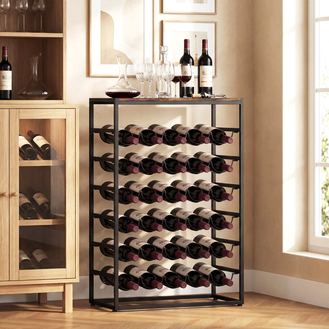 30 Bottles Wine Rack, 6 Tier Free Standing Wine Storage Holder with Wo