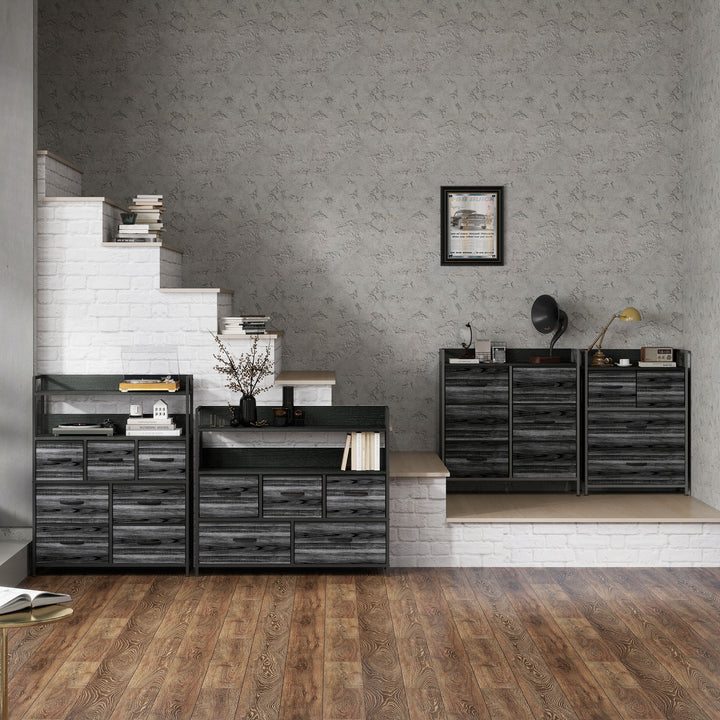 Rustic Chest of Four Fabric Drawers - Black