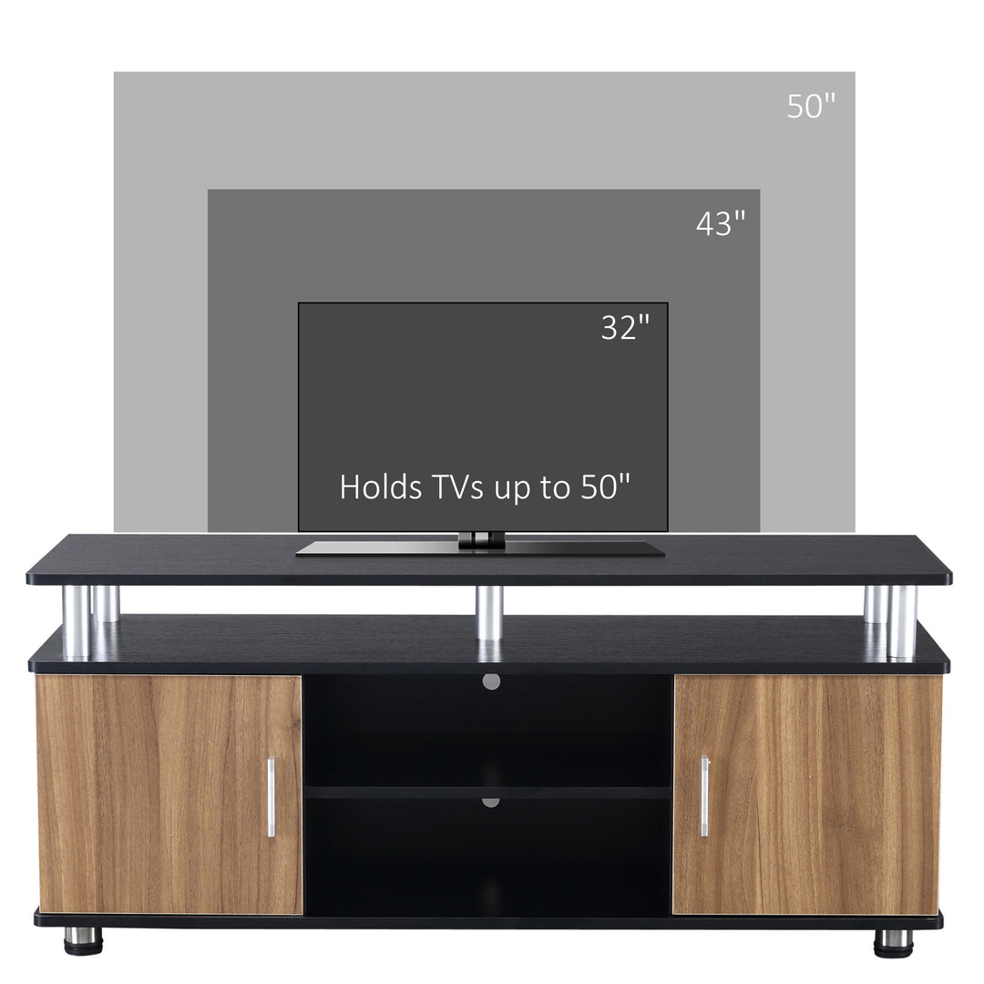 TV Cabinet Unit for TVs up to 50'' with Storage Shelf and Cupboards, Living Room Entertainment Center Media Console, Black and Walnut