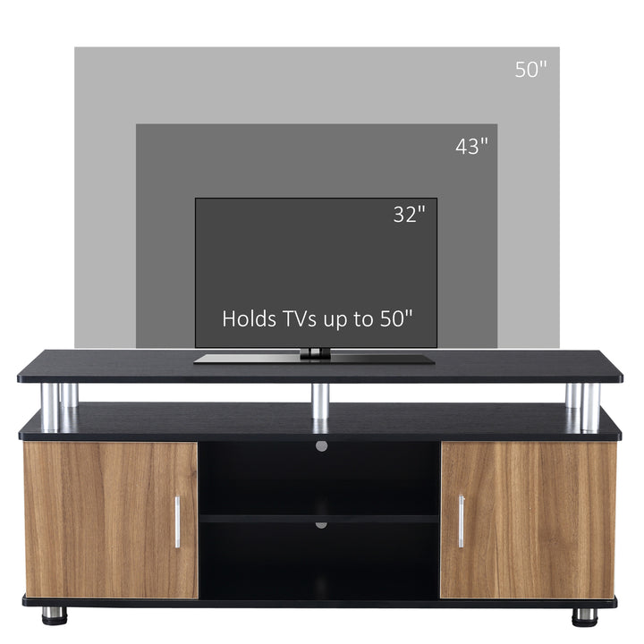 TV Cabinet Unit for TVs up to 50'' with Storage Shelf and Cupboards, Living Room Entertainment Center Media Console, Black and Walnut