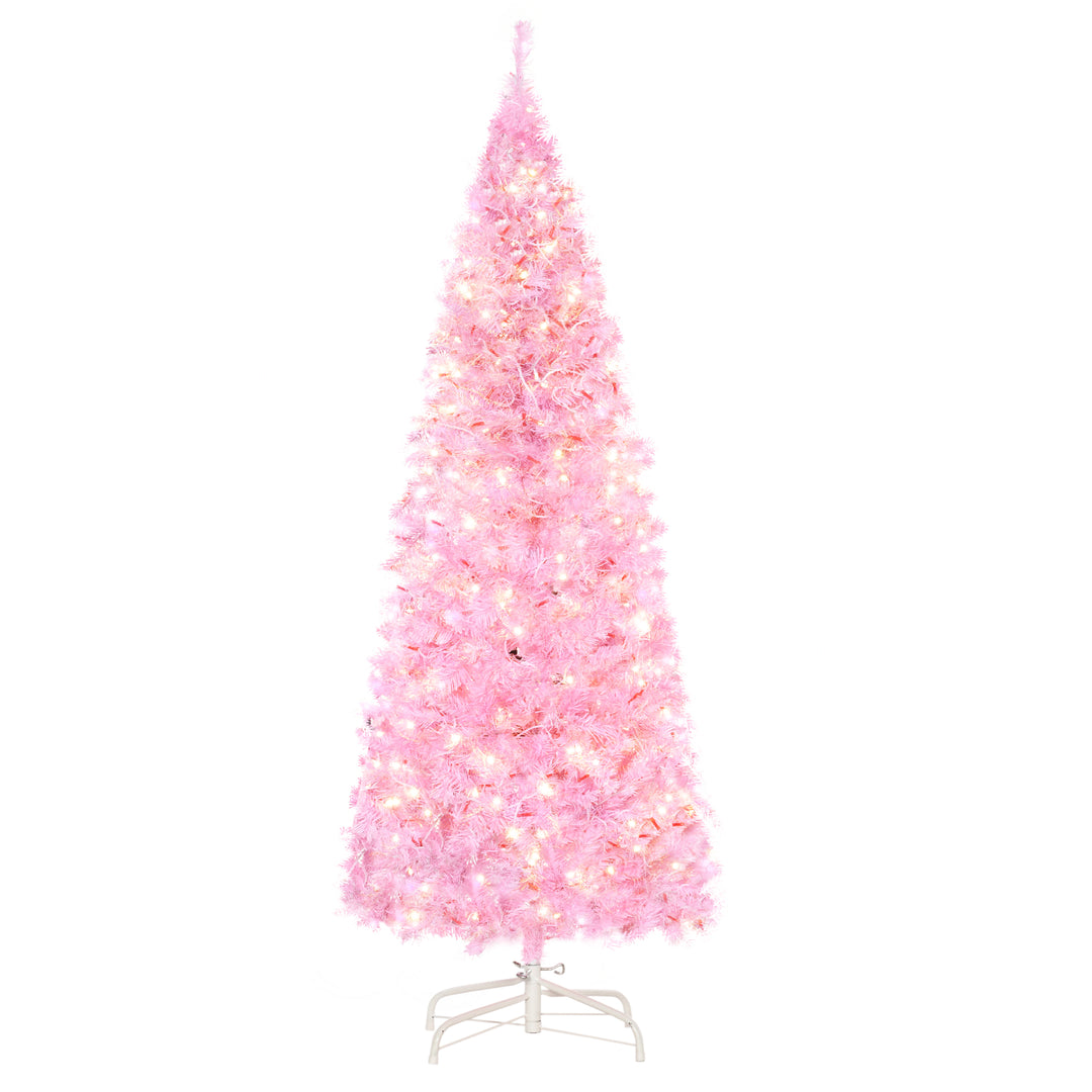 5FT Tall Prelit Pencil Slim Artificial Christmas Tree with Realistic Branches, Warm White LED Lights and 408 Tips, Xmas Decoration, Pink