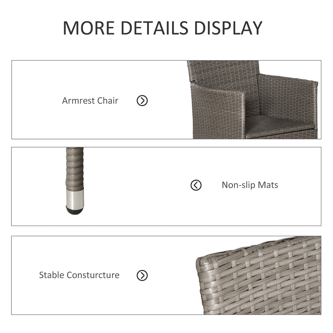 MCL 2 Pieces Outdoor PE Rattan Dining Chairs Set with Cushion, Garden Armchair with Armrests, High Backrest, Metal Frame Patio Wicker Furniture, Grey