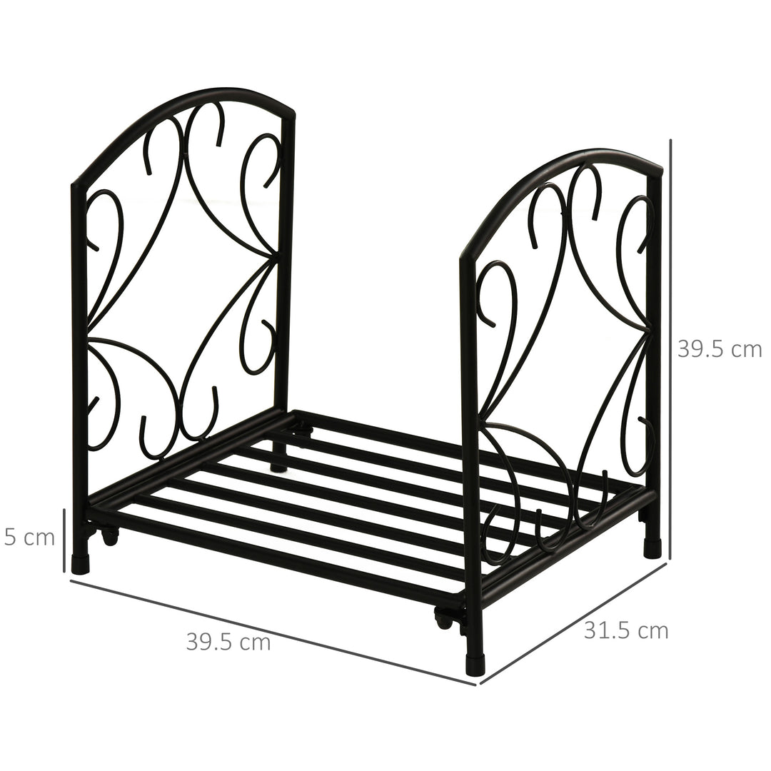 Metal Firewood Log Holder Indoor Outdoor Firewood Rack Fireplace Wood Storage Shelf w/ Elegant Scrolls, Rust-Resistant, Black, 39.5L x 31.5W x 39.5H cm