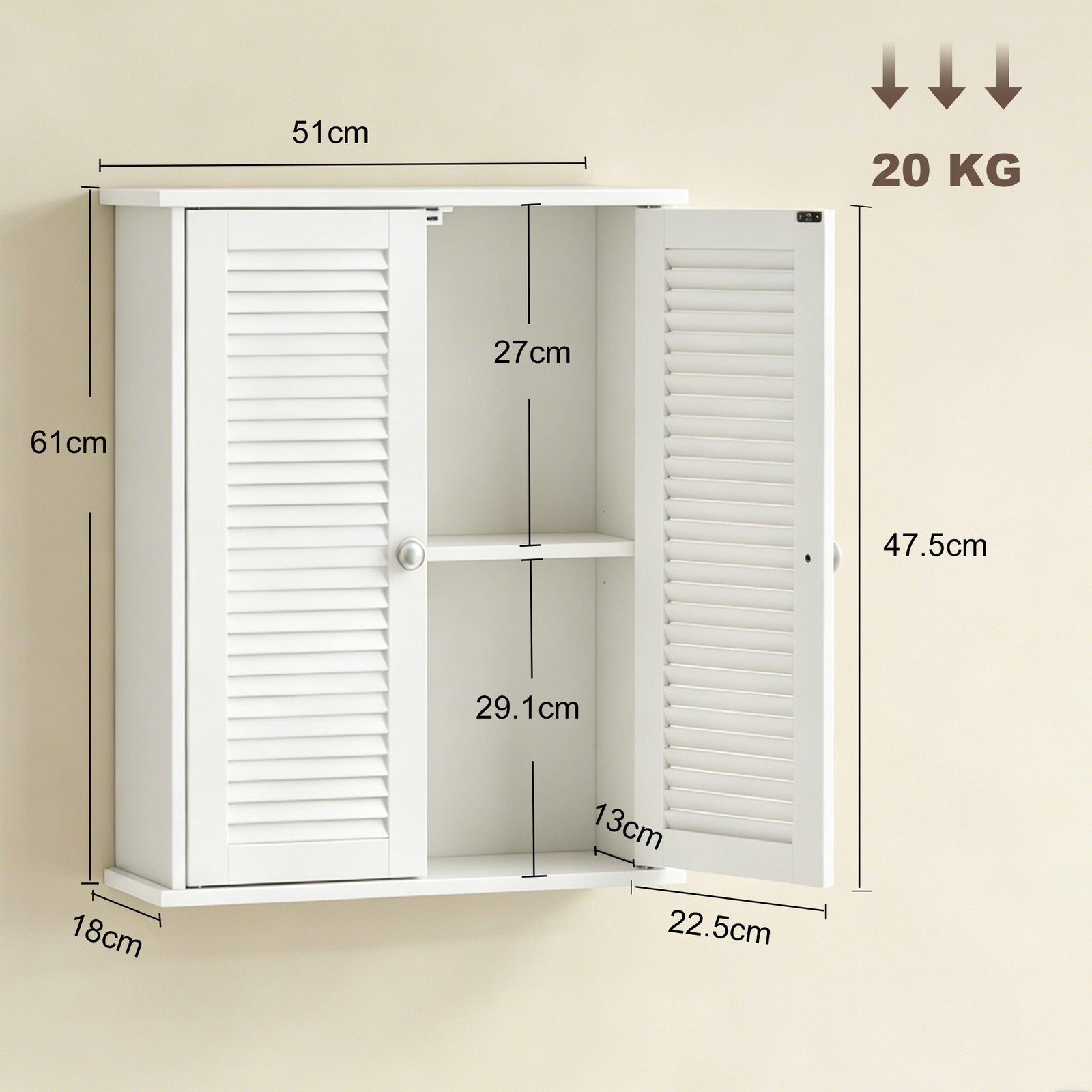 Bathroom Cabinet, Bathroom Wall Cabinet with Louvered Doors and Adjust