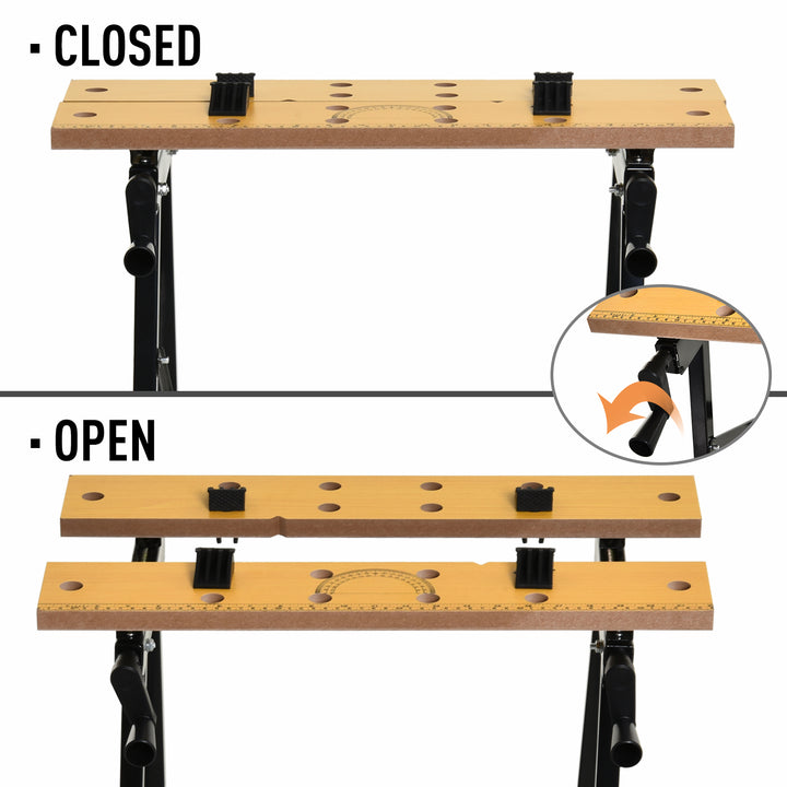 MCL 4-in-1 Work Bench, Folding Clamp Table w/ 4 Adjustable Clamping Pegs for DIY Home Garage, Black