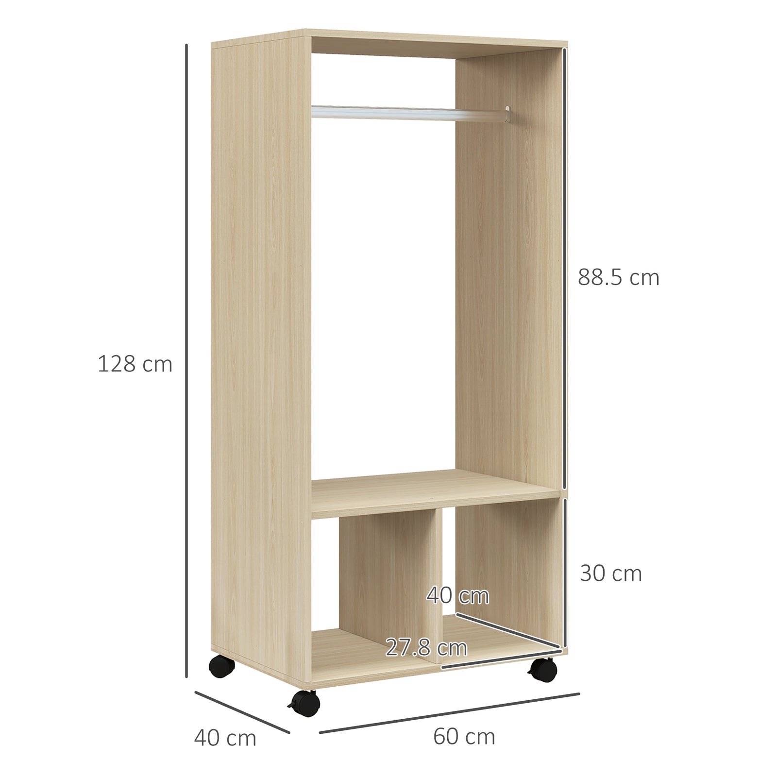 Open Wardrobe on Wheels, Bedroom Wardrobe with Clothes Hanging Rail, 2
