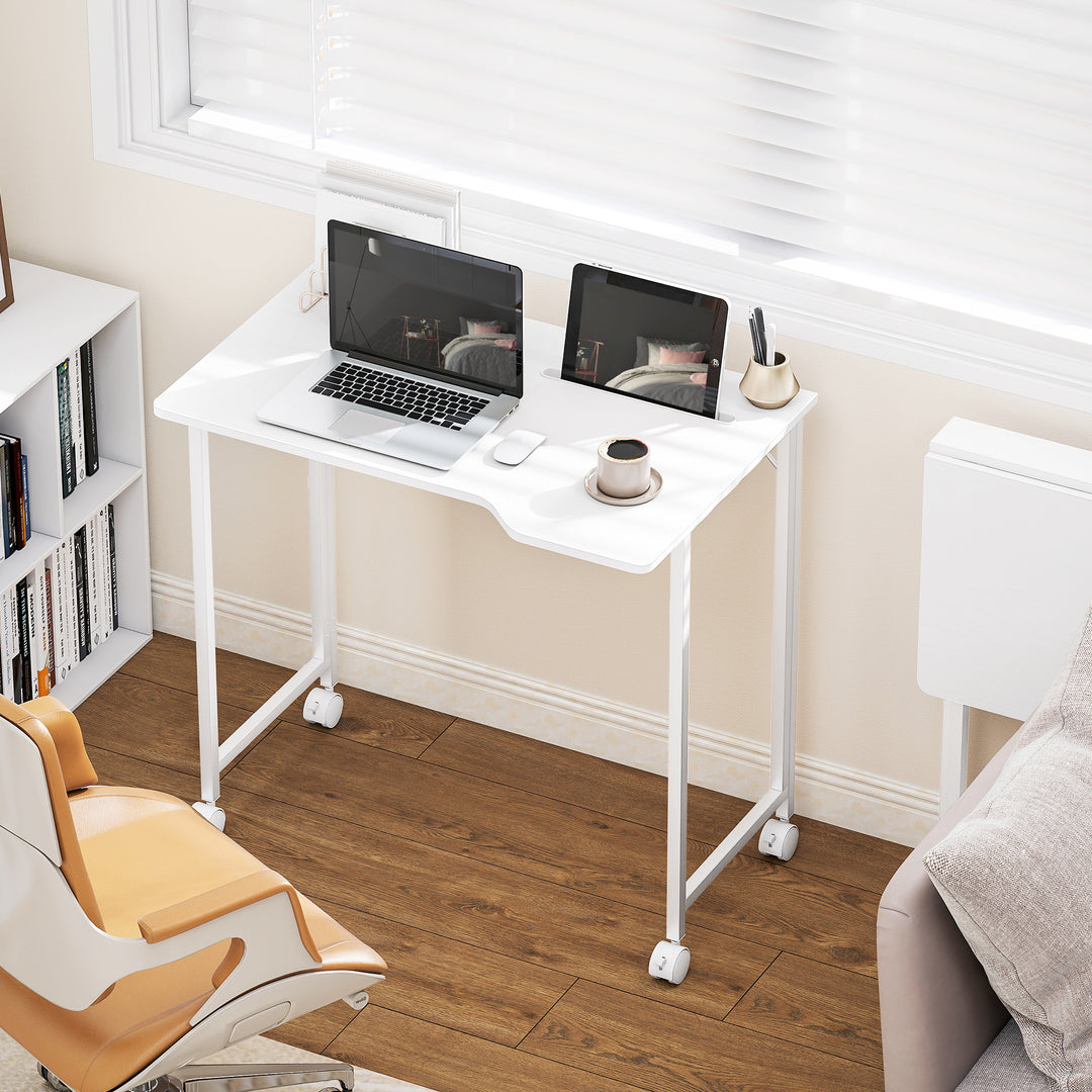 Folding Small Desk on Wheels - Black Wood Effect