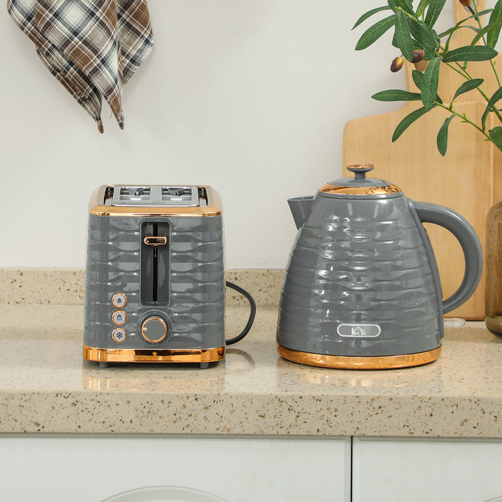 3000W 1.7L Rapid Boil Kettle & 2 Slice Toaster, Kettle and Toaster Set with 7 Browning Controls and Crumb Tray, Grey