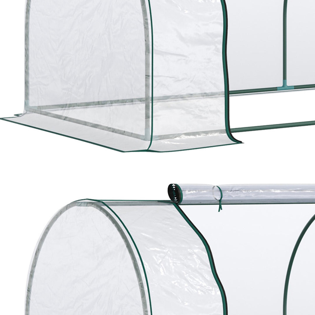 Set of 2 Tunnel Greenhouse, Green Grow House with Roll-up Door, Steel Frame, Plastic Cover for Garden, Outdoor, 250 x 100 x 80cm, Clear