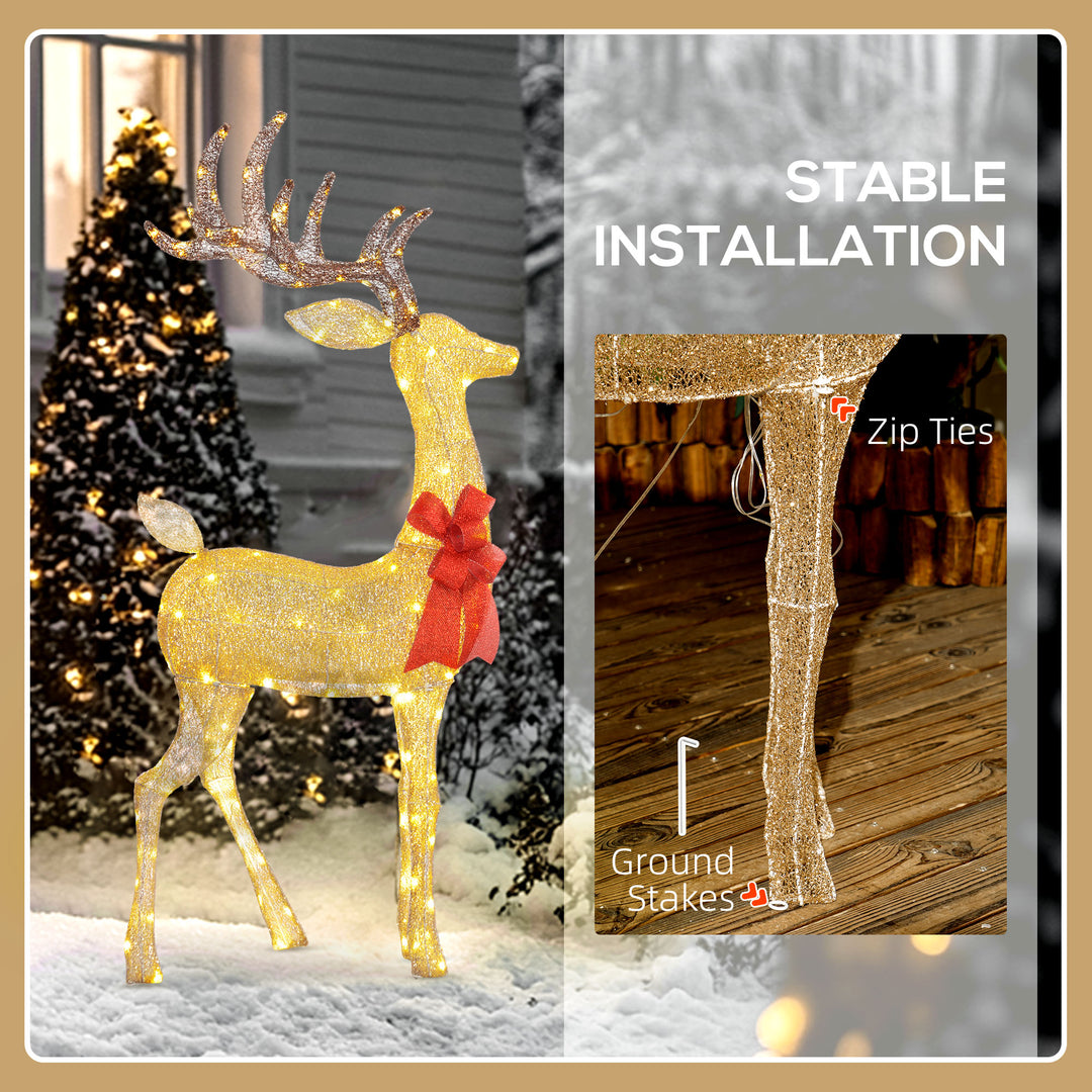 MCL Lighted Reindeer Christmas Decoration, Light Up Christmas Deer with 137 LED Lights for Indoor, Outdoor, Garden, Lawn, Gold Tone