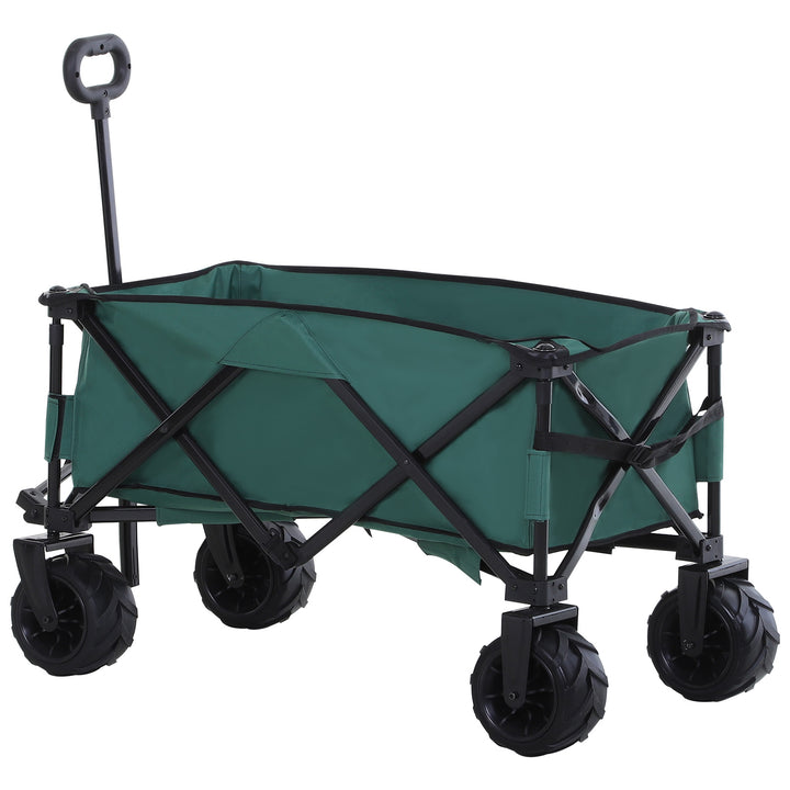 Outsunny Folding Cargo Wagon Trailer, Outdoor Pull Along Cart for Beach Garden with Telescopic Handle, Anti-Slip Wheel, Green | Aosom UK